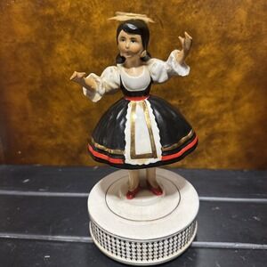 Vintage Schmid Music Box Figurine Italian Girl Plays "Arrivederci Roma" HTF